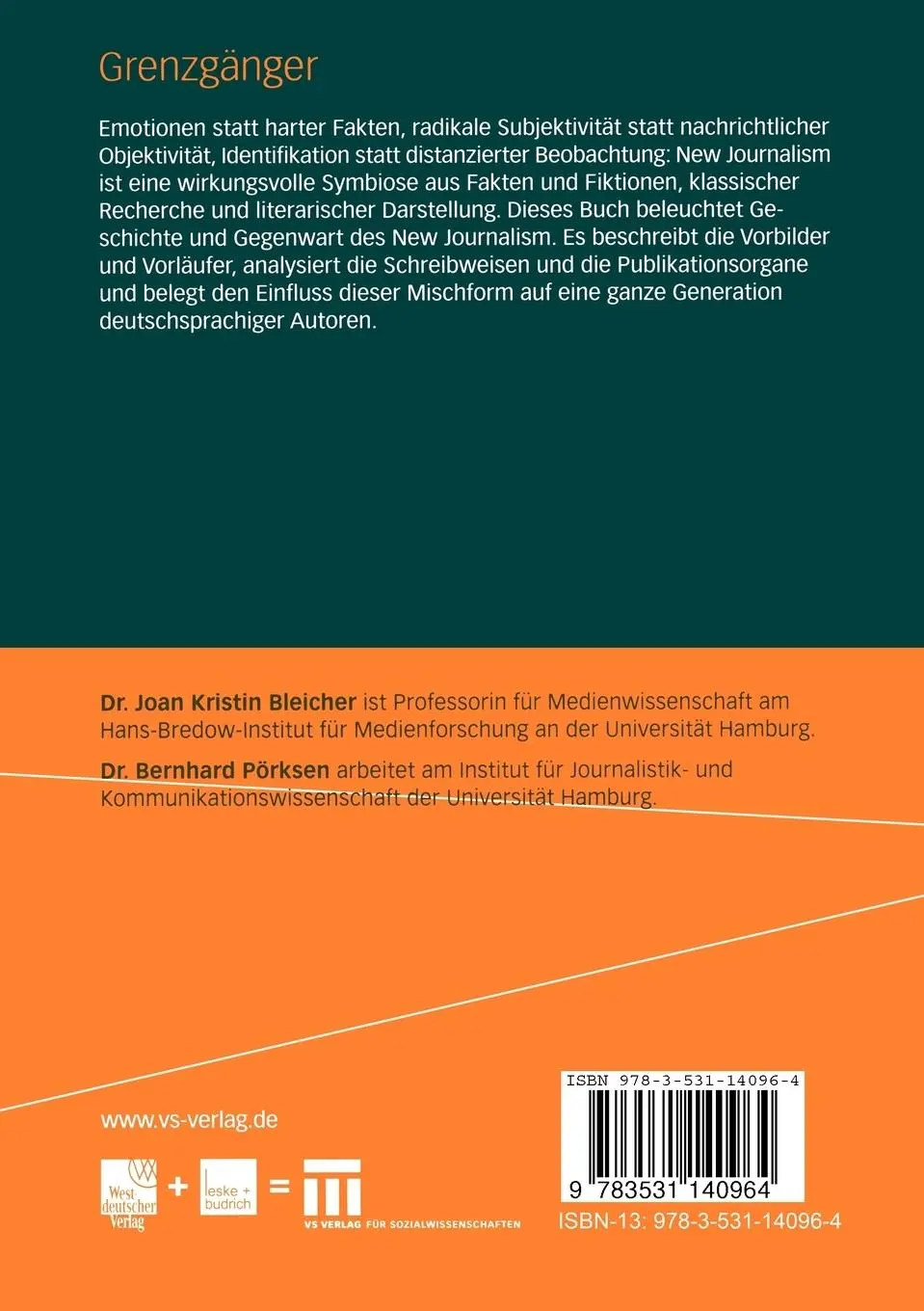 Rückseite: 9783531140964 | Grenzgänger | Formen des New Journalism | Bernhard Pörksen (u. a.)