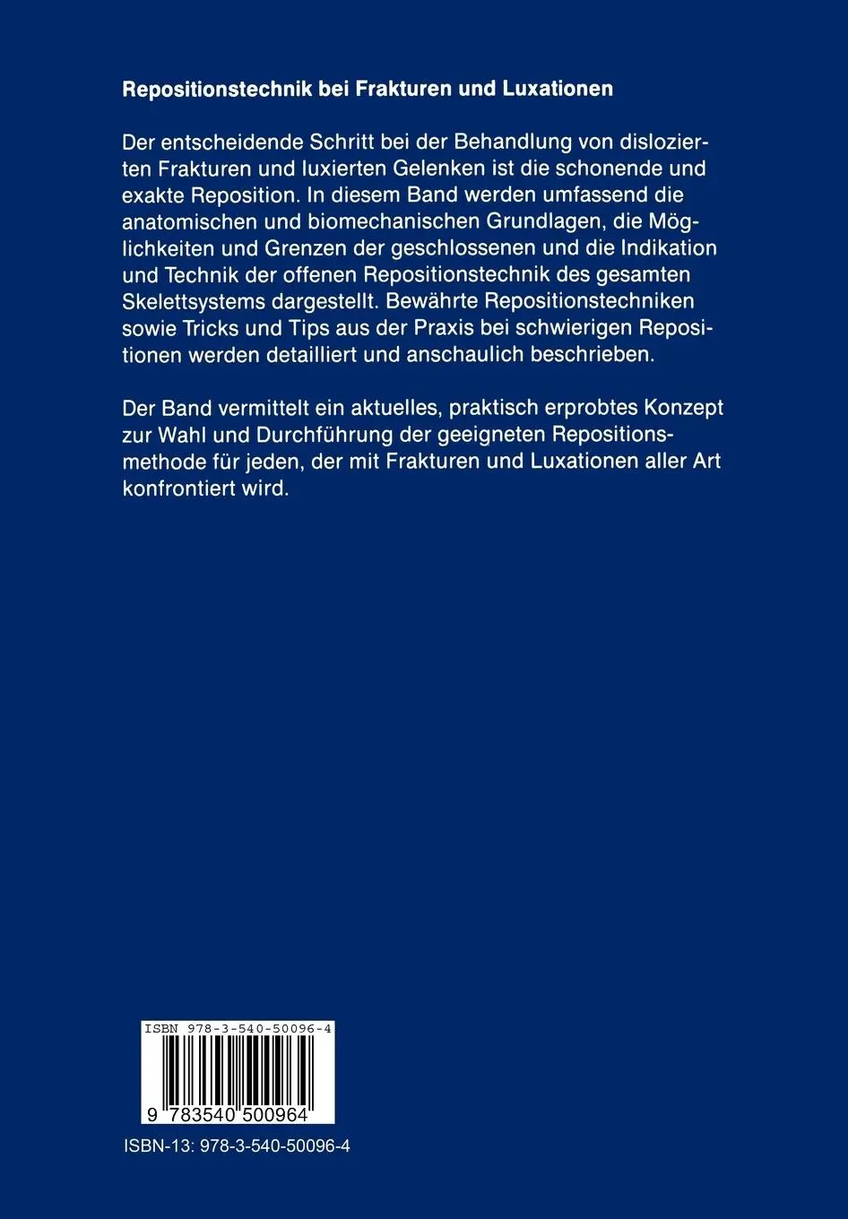 Rückseite: 9783540500964 | Repositionstechnik bei Frakturen und Luxationen | Nerlich (u. a.) | x