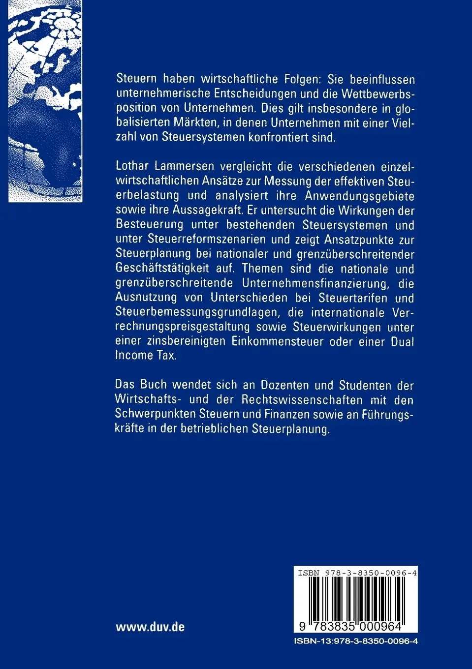 Rückseite: 9783835000964 | Steuerbelastungsvergleiche | Lothar Lammersen | Taschenbuch | xxxi