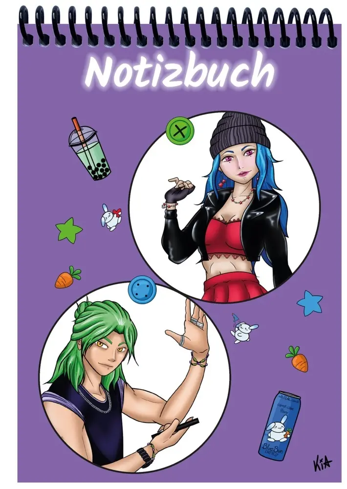A 4 Notizblock Manga Quinn und Enora, lila, kariert
