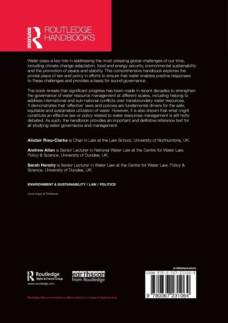 Rückseite: 9780367231064 | Routledge Handbook of Water Law and Policy | Rieu-Clarke (u. a.)