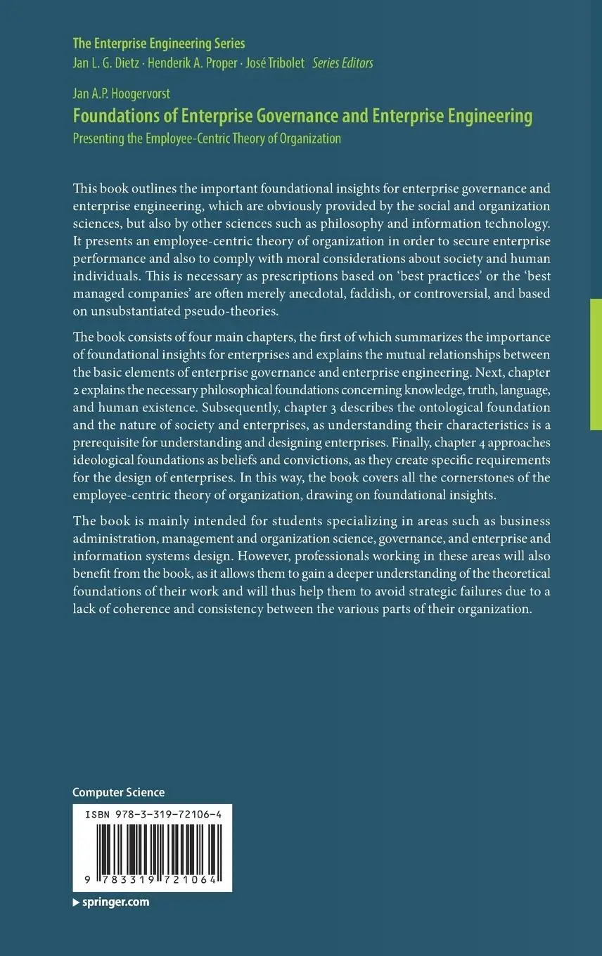 Rückseite: 9783319721064 | Foundations of Enterprise Governance and Enterprise Engineering | Buch