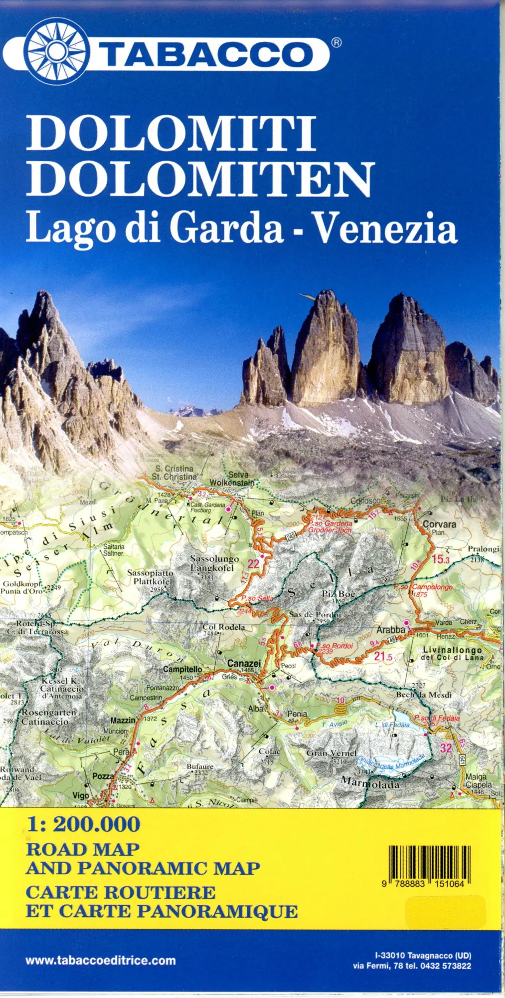 Bild: 9788883151064 | Dolomiti / Dolomiten Road Panoramic Map 1 : 200 000 | (Land-)Karte
