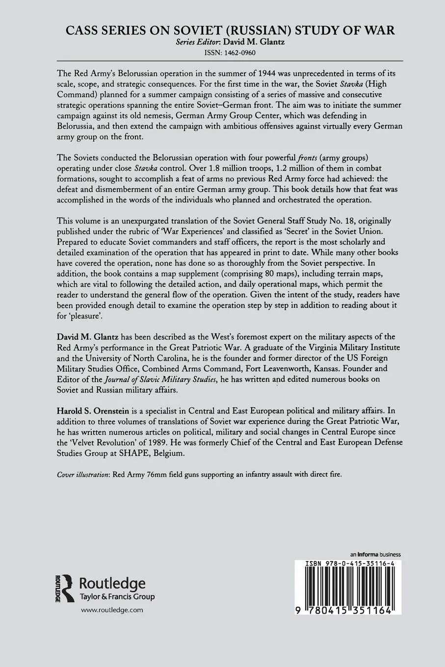 Rückseite: 9780415351164 | Belorussia 1944 | The Soviet General Staff Study | David Glantz | Buch