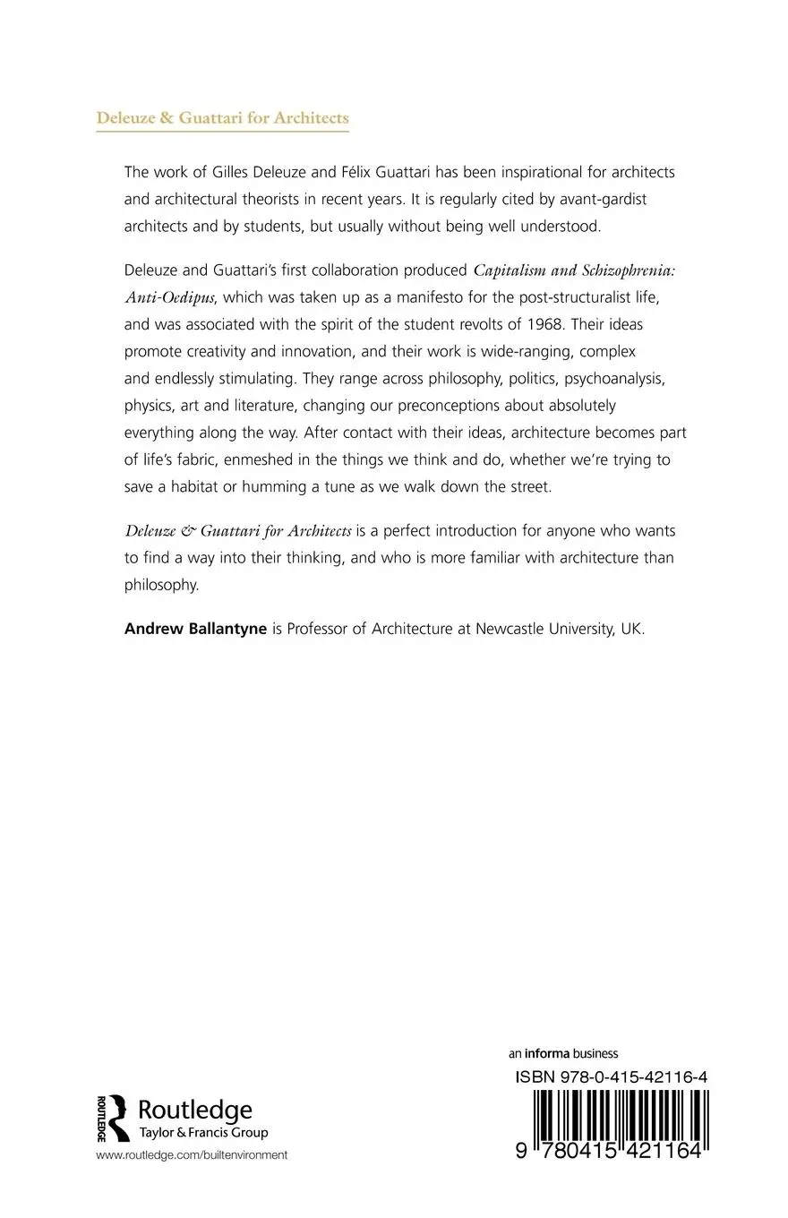 Rückseite: 9780415421164 | Deleuze &amp; Guattari for Architects | Andrew Ballantyne | Taschenbuch