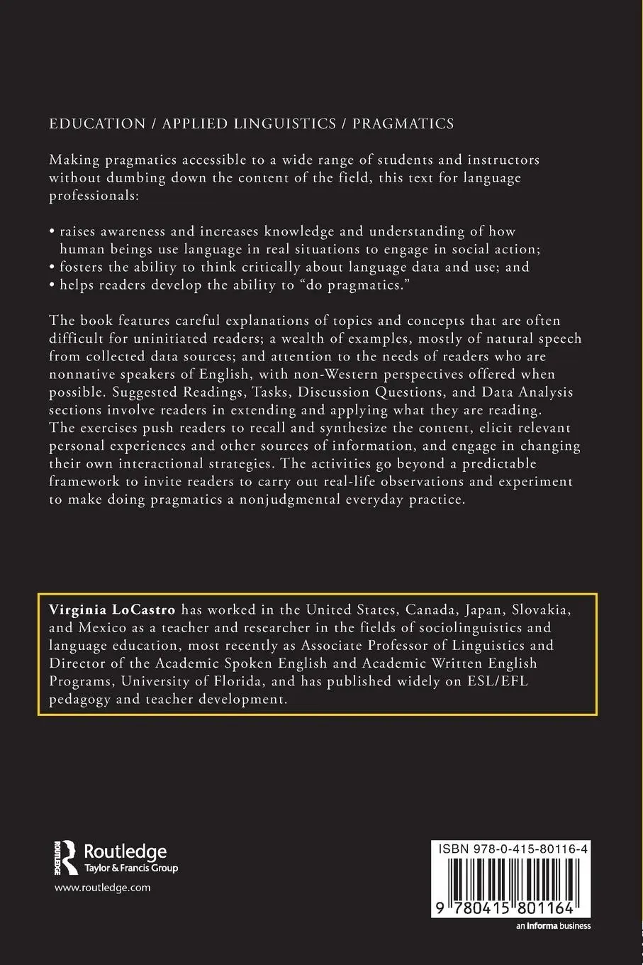 Rückseite: 9780415801164 | Pragmatics for Language Educators | A Sociolinguistic Perspective
