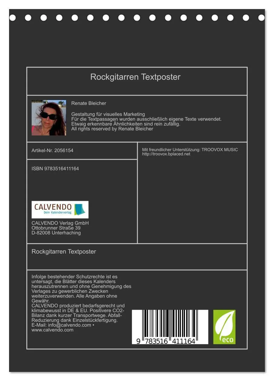 Bild: 9783516411164 | Rockgitarren Textposter (Tischkalender 2026 DIN A5 hoch), CALVENDO...