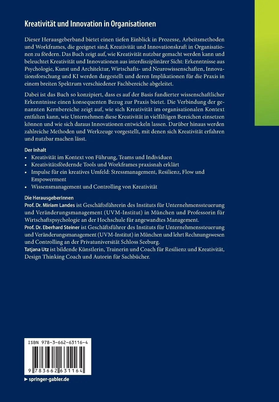 Rückseite: 9783662631164 | Kreativität und Innovation in Organisationen | Miriam Landes (u. a.)