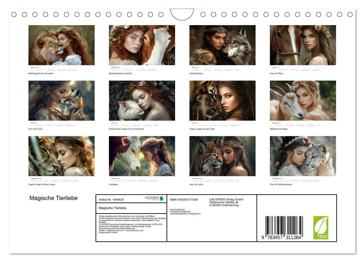 Bild: 9783457311264 | Magische Tierliebe (Wandkalender 2026 DIN A4 quer), CALVENDO...