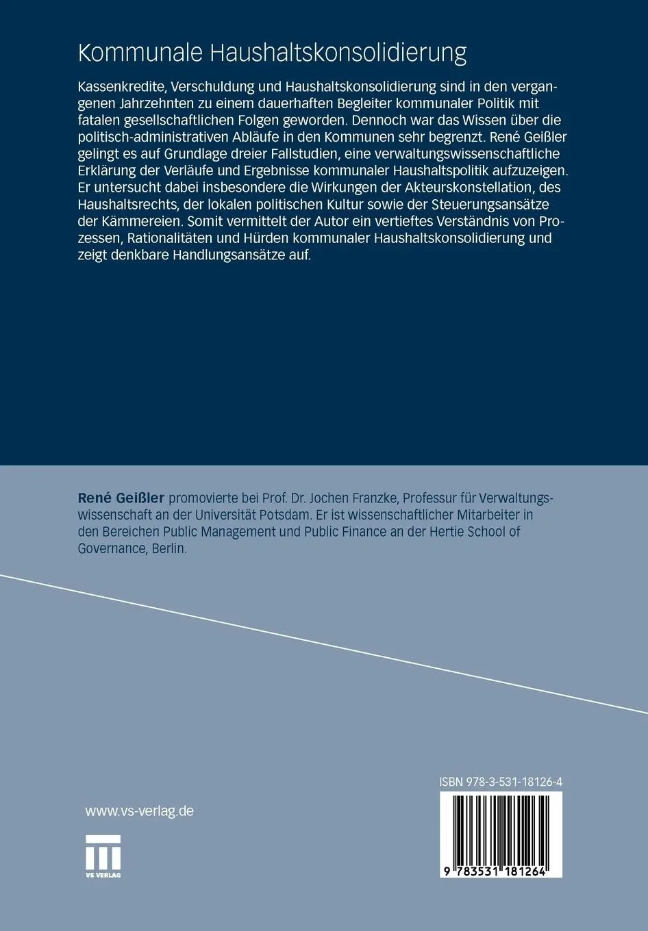 Rückseite: 9783531181264 | Kommunale Haushaltskonsolidierung | René Geißler | Taschenbuch | 2011