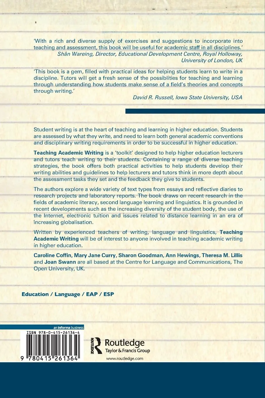 Rückseite: 9780415261364 | Teaching Academic Writing | A Toolkit for Higher Education | Buch