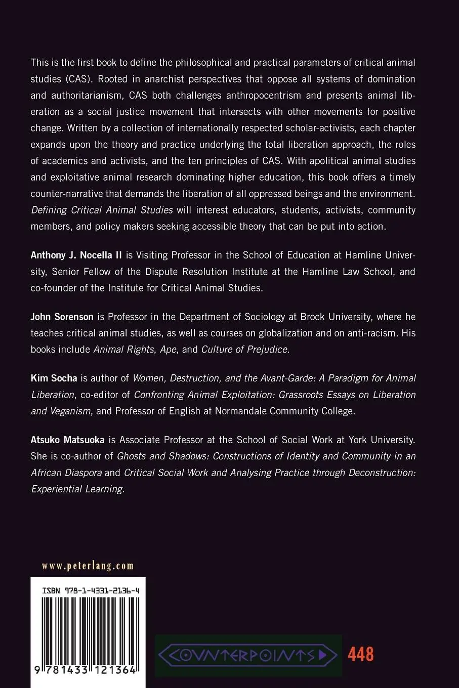 Rückseite: 9781433121364 | Defining Critical Animal Studies | John Sorenson (u. a.) | Taschenbuch