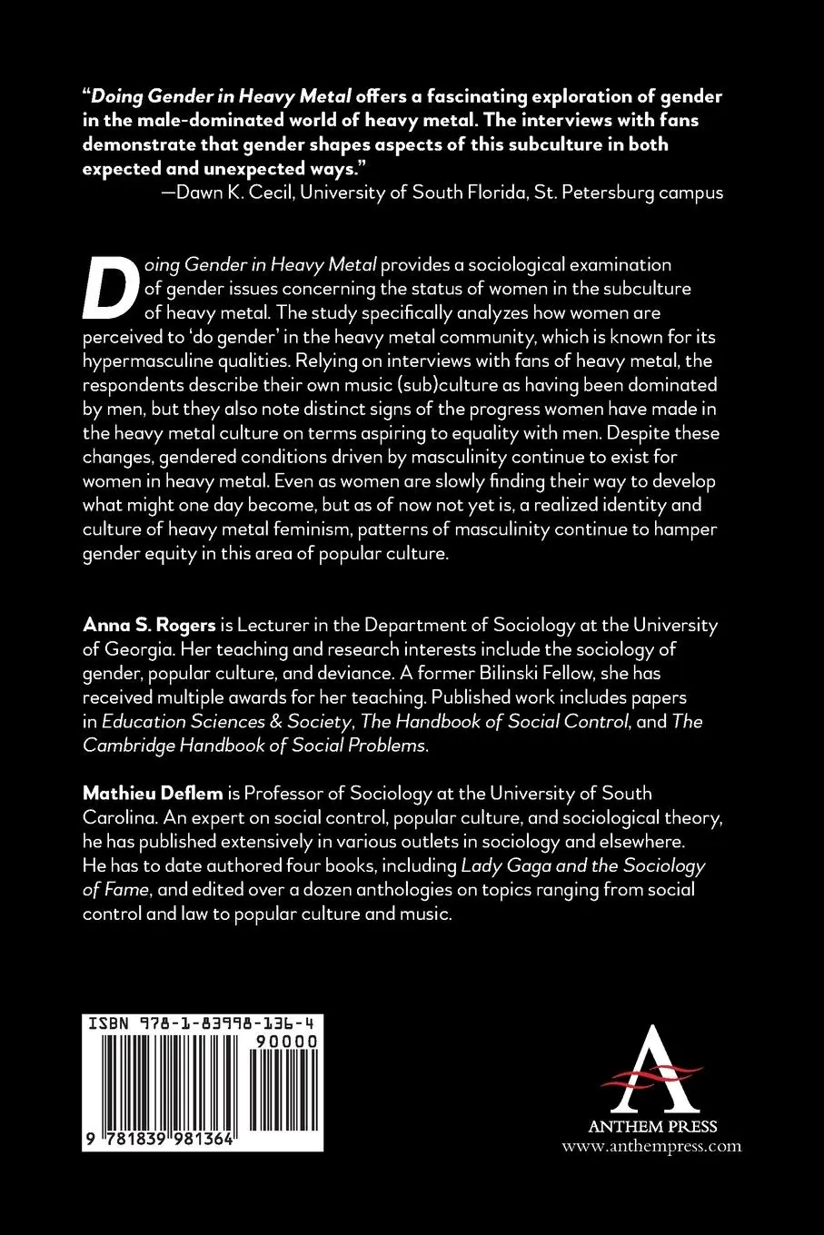 Rückseite: 9781839981364 | Doing Gender in Heavy Metal | Anna S. Rogers (u. a.) | Taschenbuch