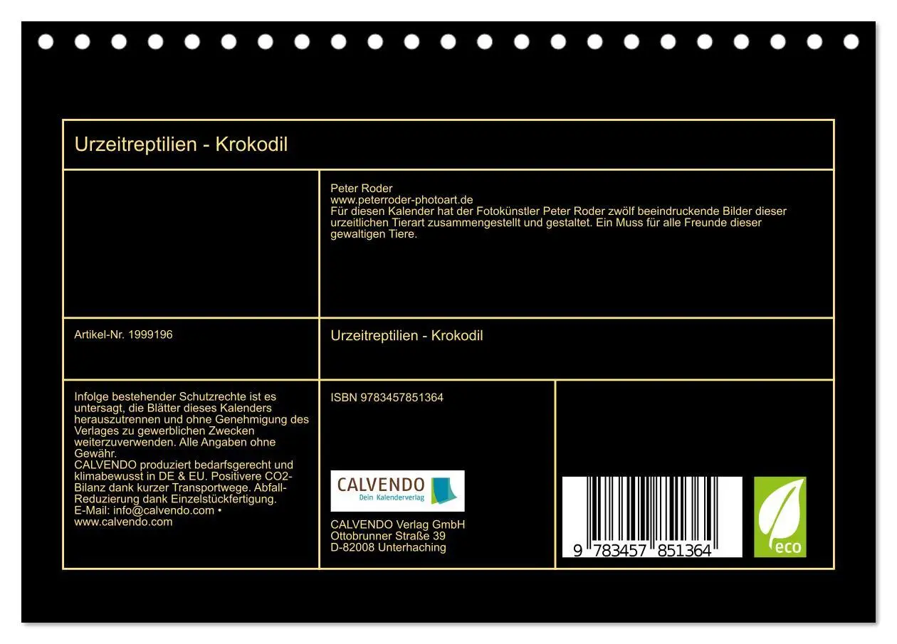 Bild: 9783457851364 | Urzeitreptilien - Krokodil (Tischkalender 2026 DIN A5 quer),...