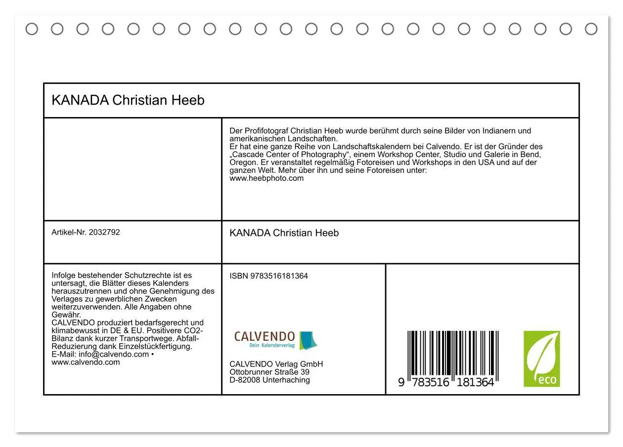 Bild: 9783516181364 | KANADA Christian Heeb (Tischkalender 2026 DIN A5 quer), CALVENDO...