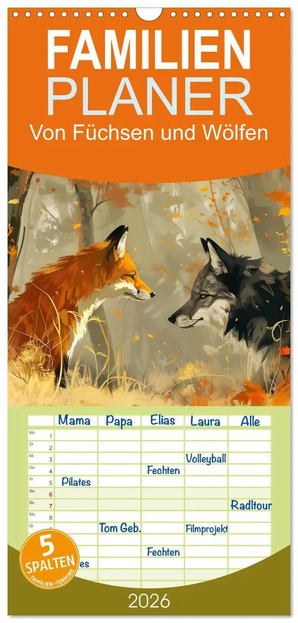 Cover: 9783516491364 | Familienplaner 2026 - Von Füchsen und Wölfen mit 5 Spalten...