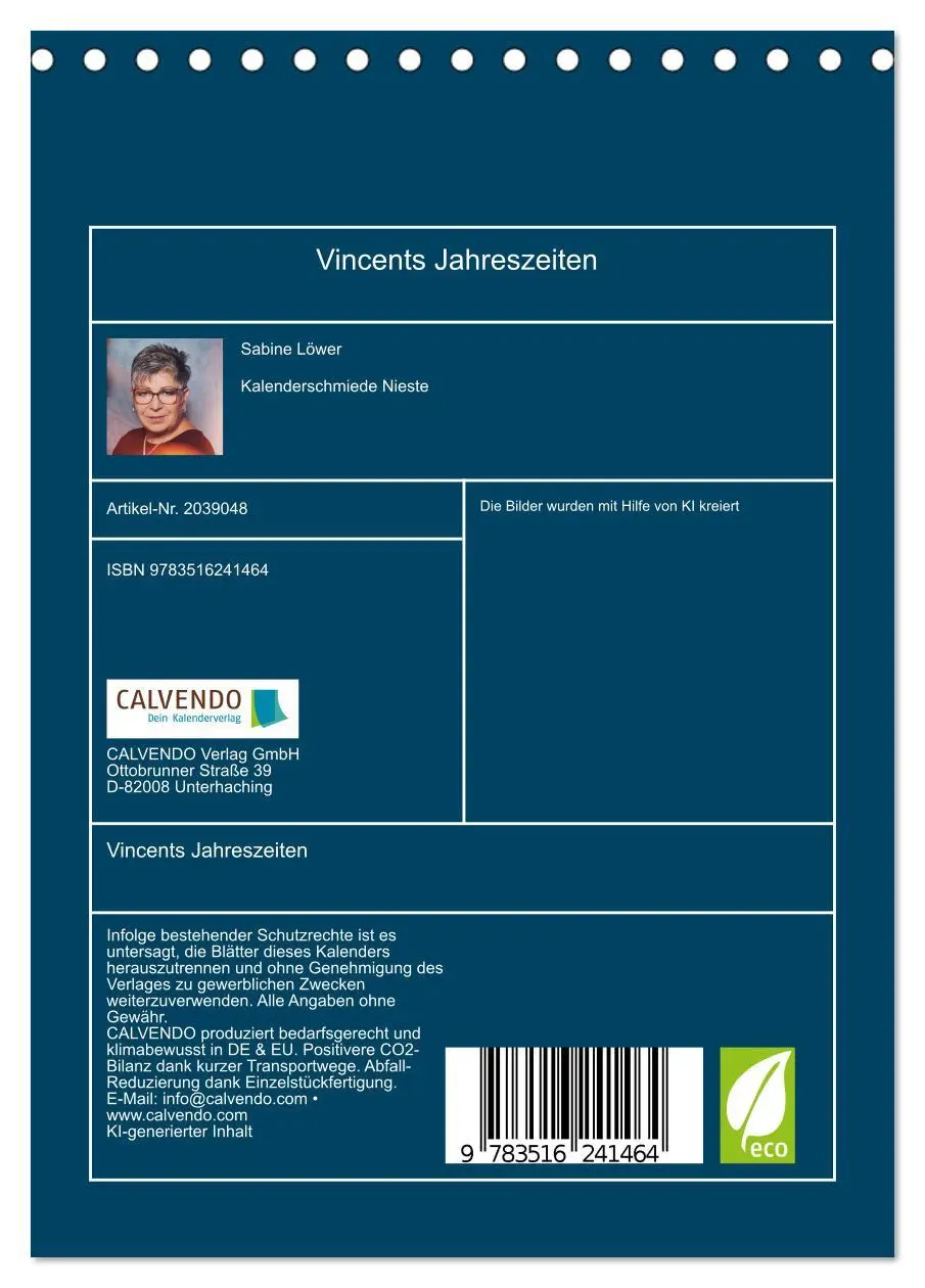 Bild: 9783516241464 | Vincents Jahreszeiten (Tischkalender 2026 DIN A5 hoch), CALVENDO...