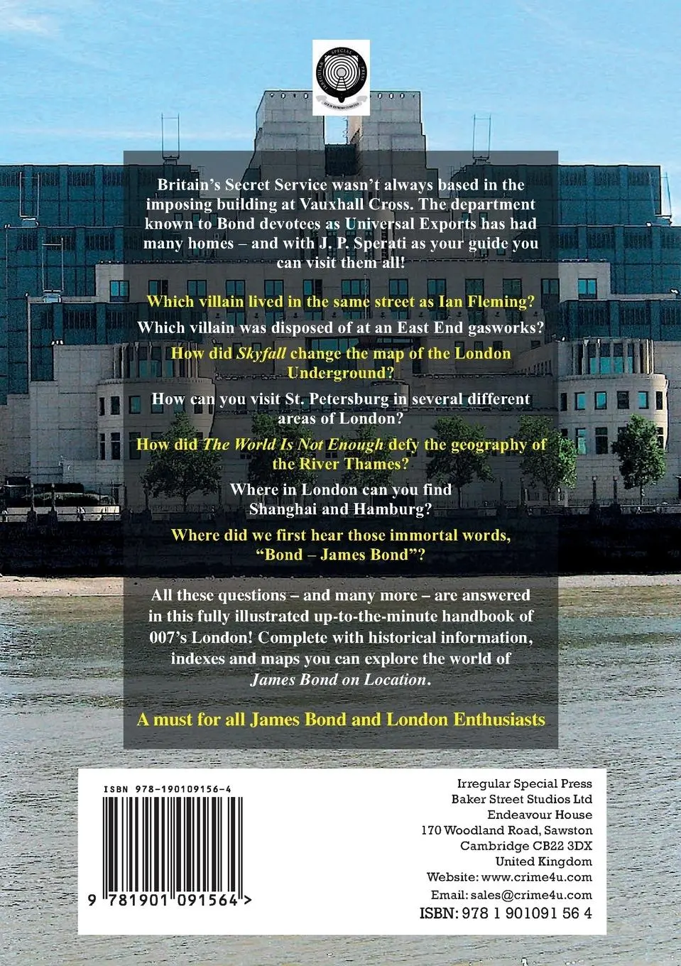 Rückseite: 9781901091564 | James Bond on Location Volume 1 | London | J. P. Sperati | Taschenbuch