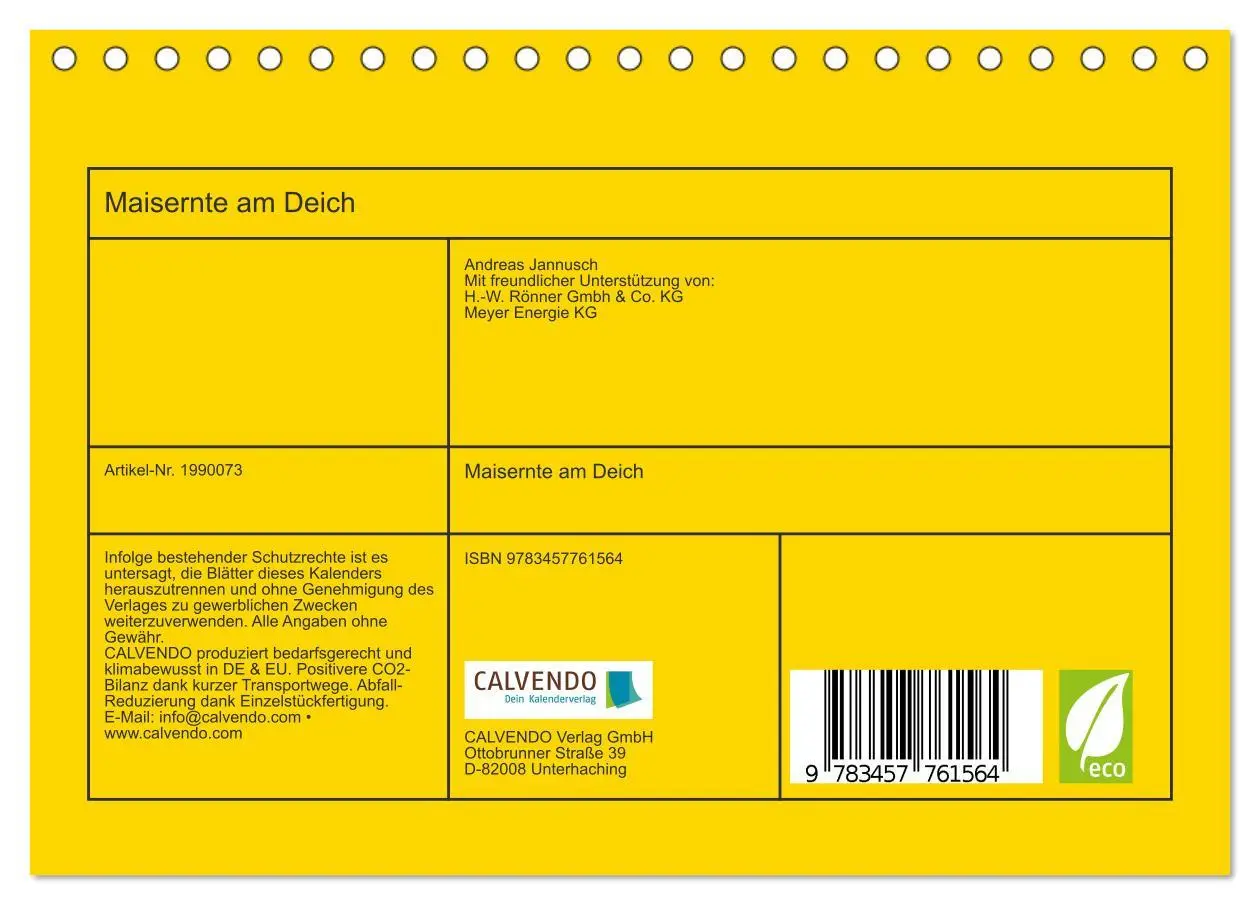 Bild: 9783457761564 | Maisernte am Deich (Tischkalender 2026 DIN A5 quer), CALVENDO...