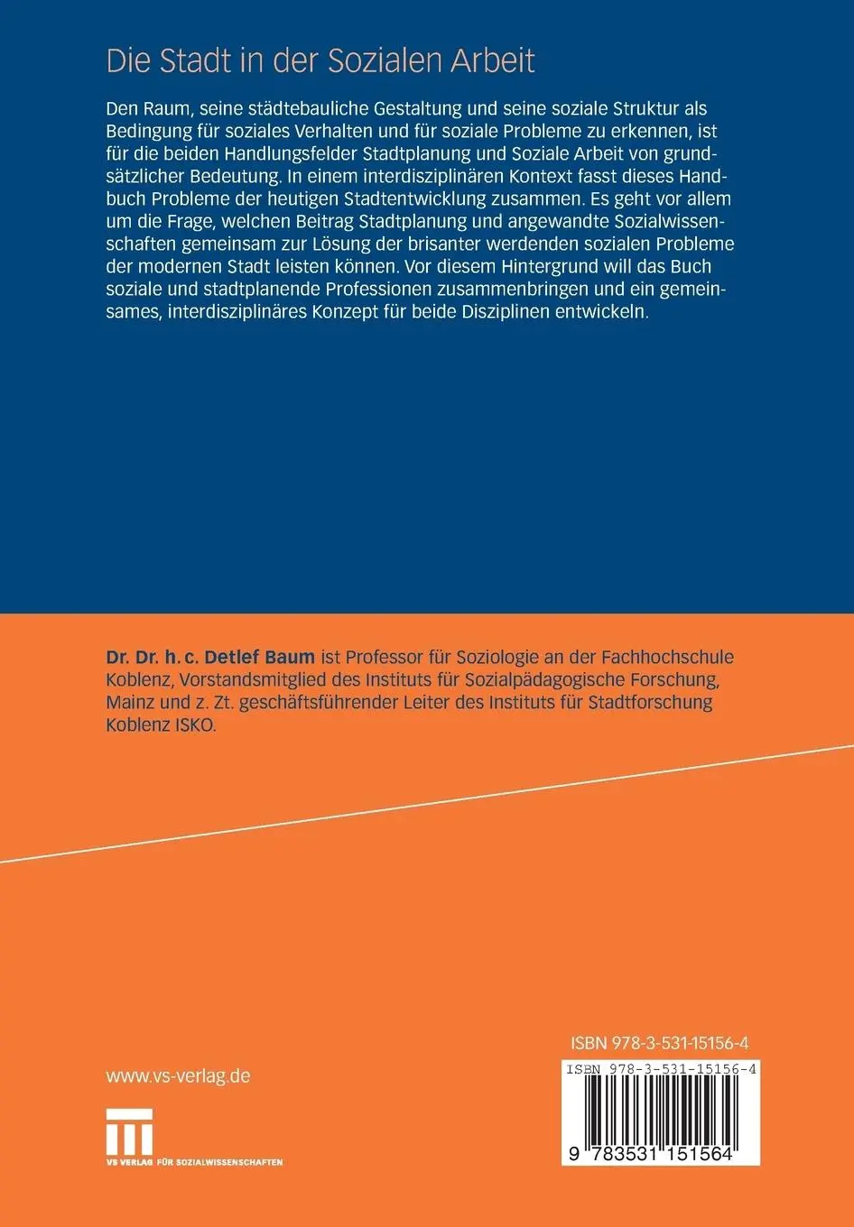 Rückseite: 9783531151564 | Die Stadt in der Sozialen Arbeit | Detlef Baum | Taschenbuch | ix