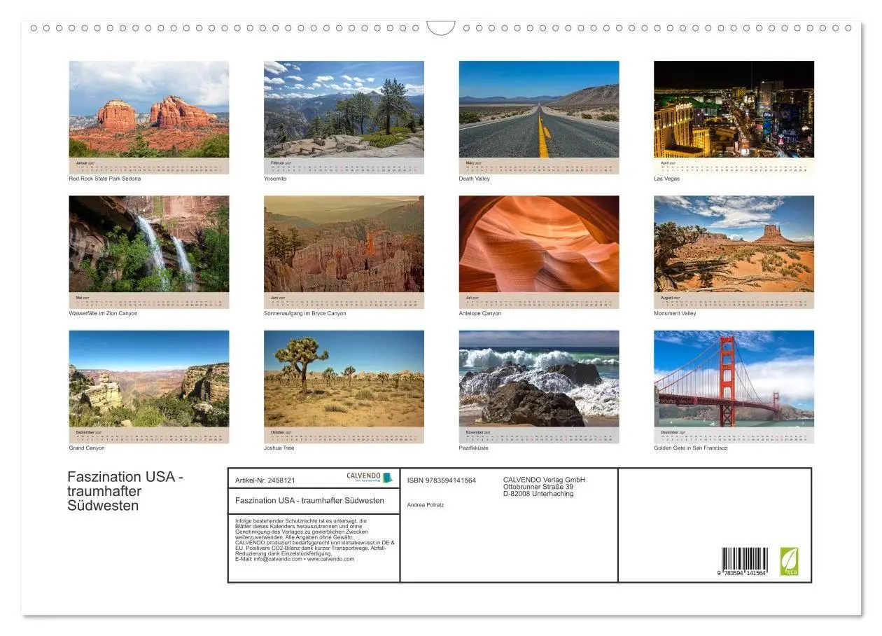 Bild: 9783594141564 | Faszination USA - traumhafter Südwesten (Wandkalender 2027 DIN A2...
