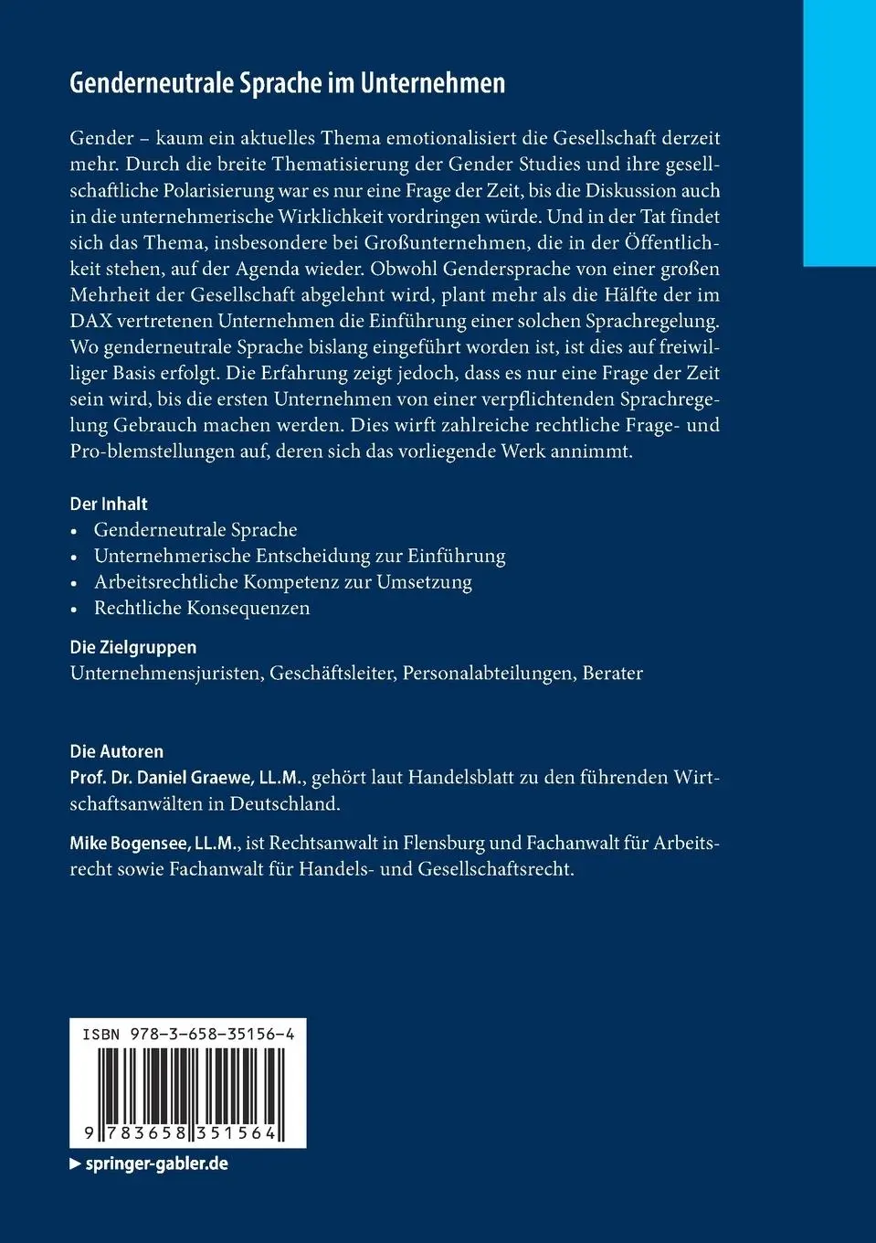 Rückseite: 9783658351564 | Genderneutrale Sprache im Unternehmen | Mike Bogensee (u. a.) | Buch