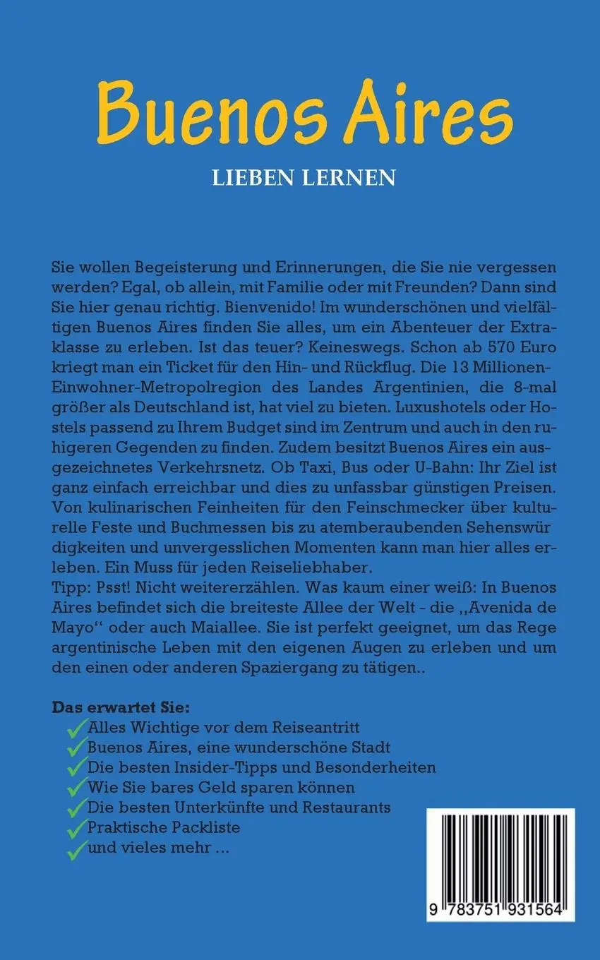 Rückseite: 9783751931564 | Buenos Aires lieben lernen: Der perfekte Reiseführer für einen...