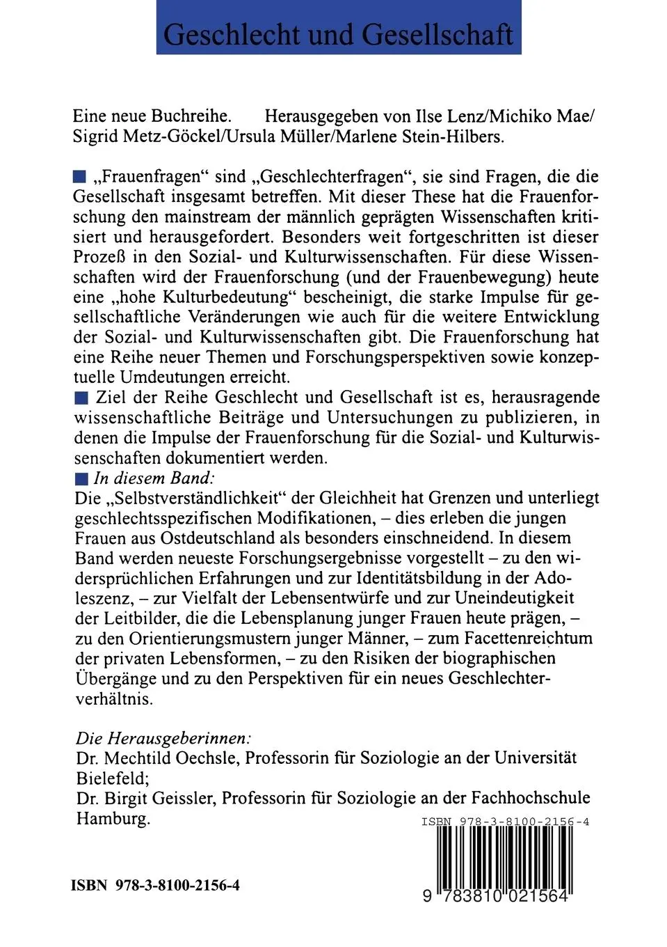 Rückseite: 9783810021564 | Die ungleiche Gleichheit | Mechtild Oechsle (u. a.) | Taschenbuch