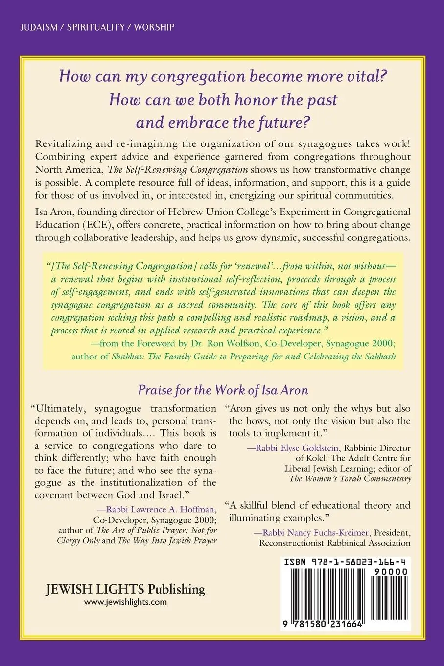 Rückseite: 9781580231664 | The Self-Renewing Congregation | Isa Aron | Taschenbuch | Englisch
