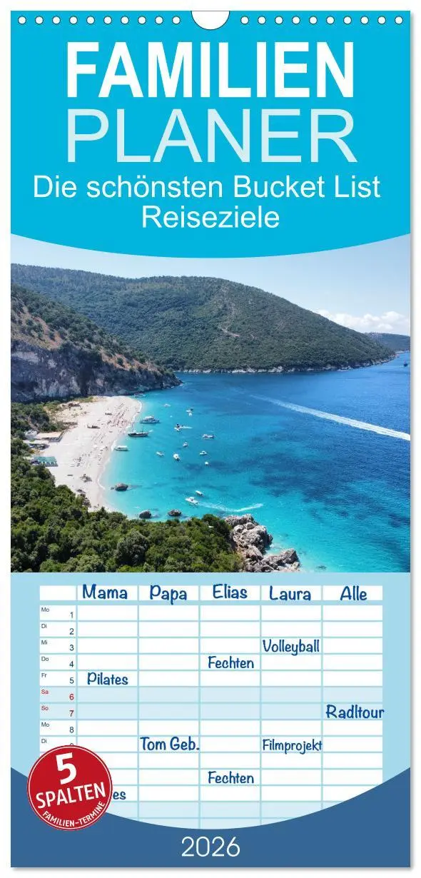 Cover: 9783516601664 | Familienplaner 2026 - Die schönsten Bucket List Reiseziele mit 5...