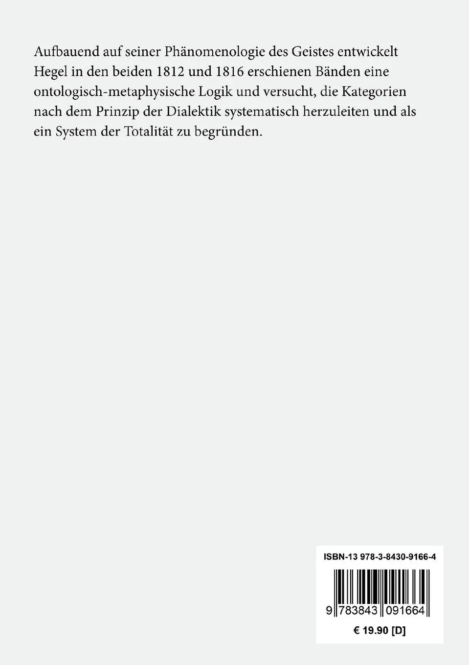 Rückseite: 9783843091664 | Wissenschaft der Logik | Georg Wilhelm Friedrich Hegel | Taschenbuch