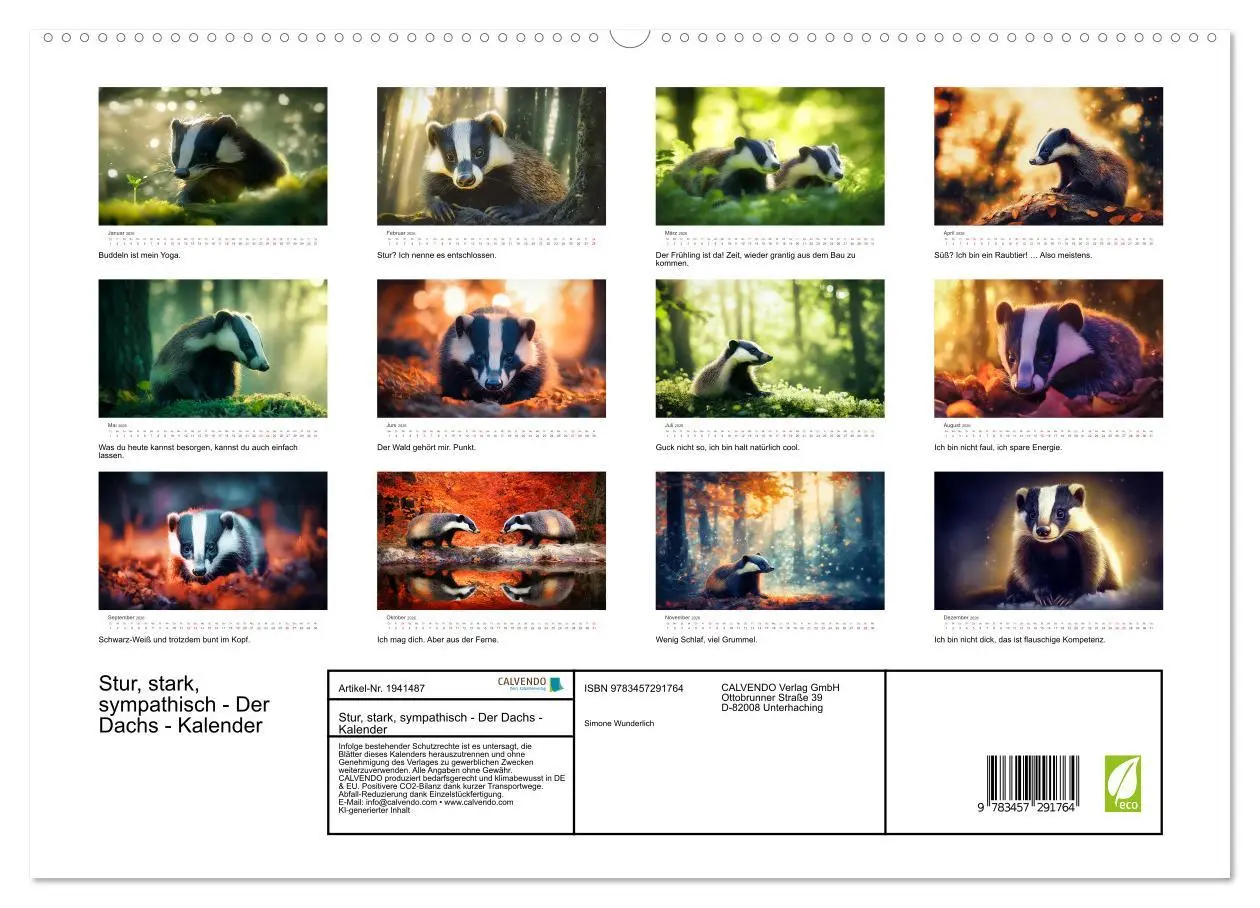 Bild: 9783457291764 | Stur, stark, sympathisch - Der Dachs - Kalender (hochwertiger...