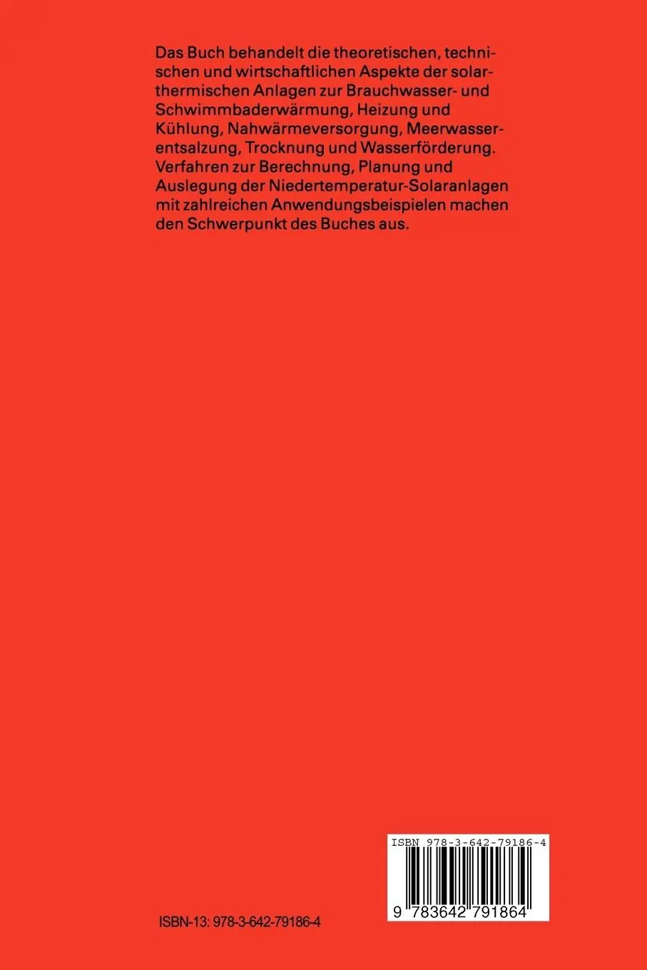 Rückseite: 9783642791864 | Thermische Solaranlagen | Grundlagen, Planung und Auslegung | Buch