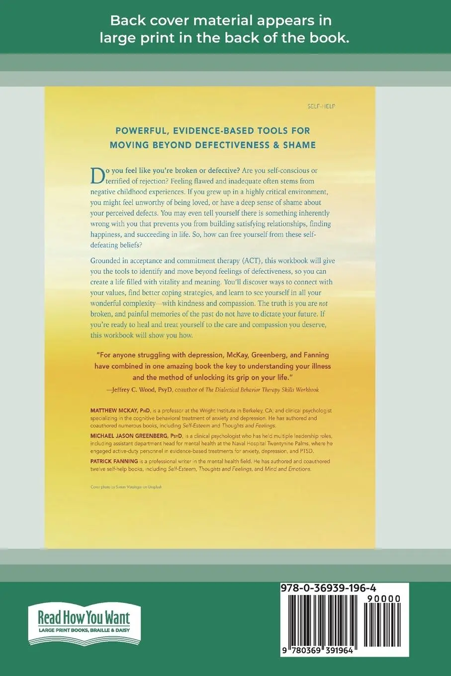 Rückseite: 9780369391964 | The ACT Workbook for Depression and Shame | Matthew Mckay (u. a.)
