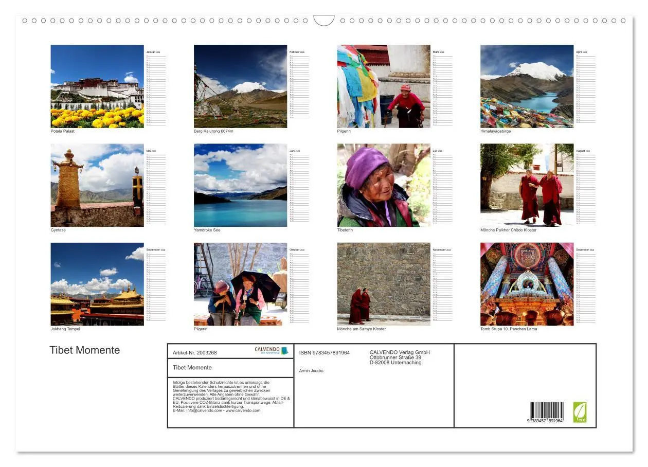 Bild: 9783457891964 | Tibet Momente (Wandkalender 2026 DIN A2 quer), CALVENDO Monatskalender