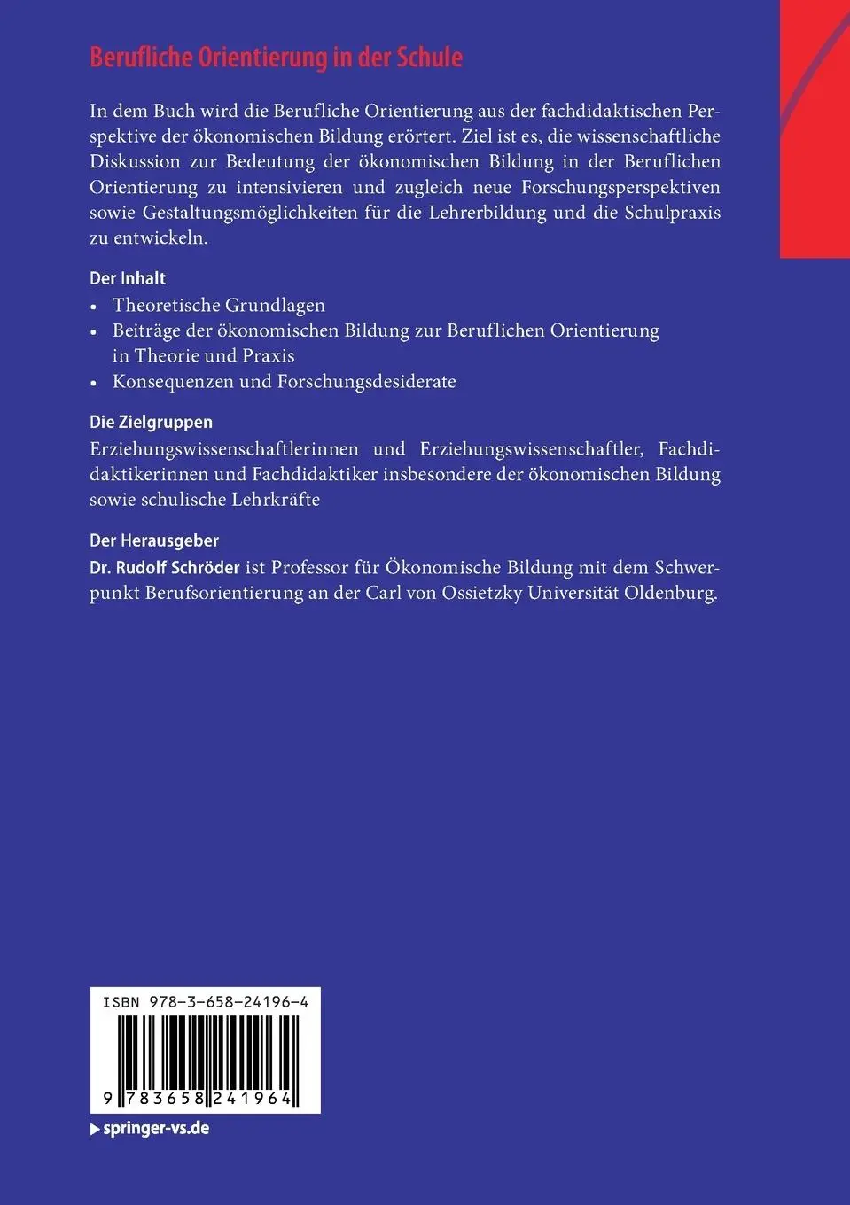 Rückseite: 9783658241964 | Berufliche Orientierung in der Schule | Rudolf Schröder | Taschenbuch