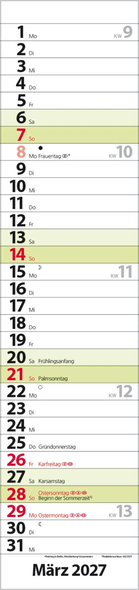 Bild: 9783819301964 | Streifenplaner Compact Grün 2027 | Verlag Korsch | Kalender | 13 S.
