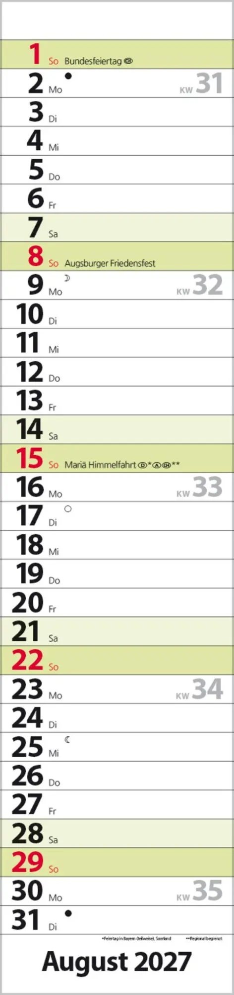 Bild: 9783819301964 | Streifenplaner Compact Grün 2027 | Verlag Korsch | Kalender | 13 S.