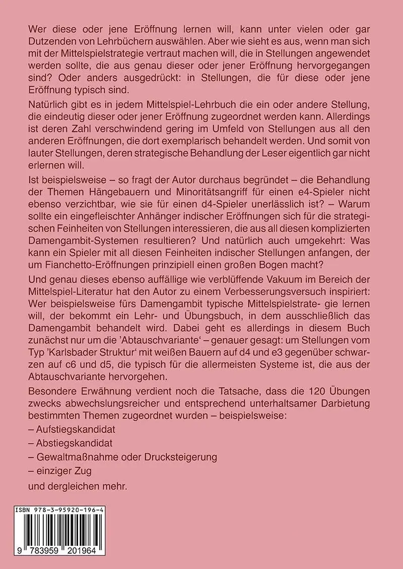 Rückseite: 9783959201964 | Typisch Damengambit Abtauschvariante | Effektives Mittelspieltraining