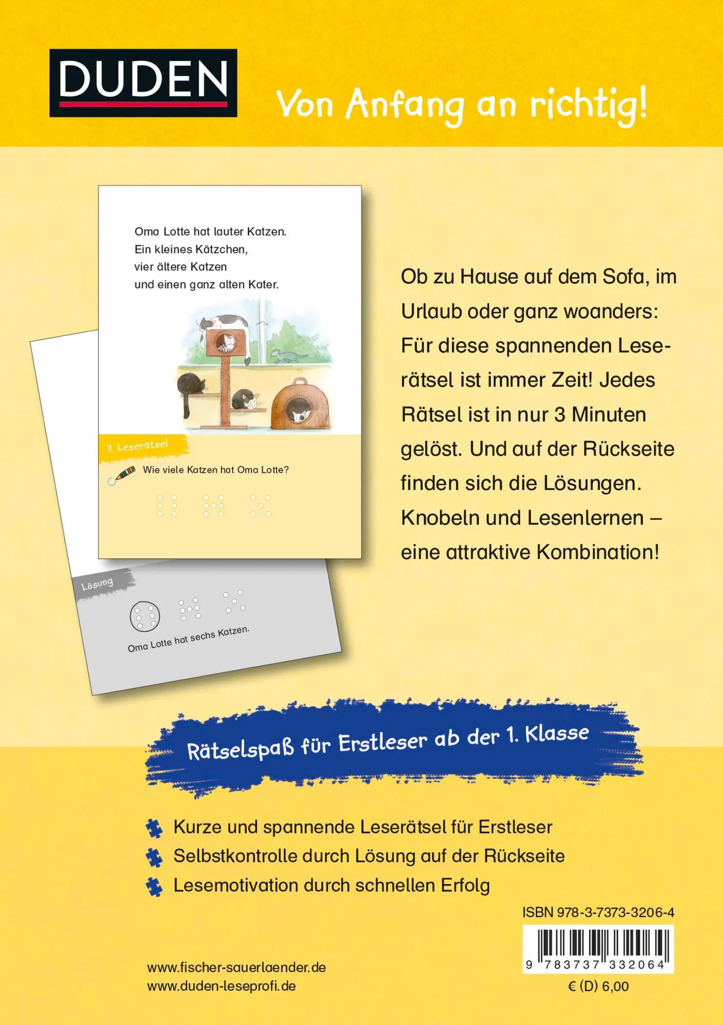 Rückseite: 9783737332064 | Leseprofi - 3-Minuten-Leserätsel für Erstleser: Einfach tierisch