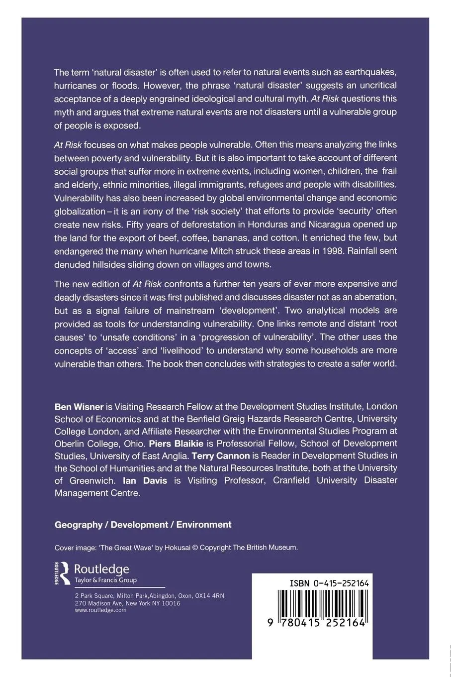 Rückseite: 9780415252164 | At Risk | Natural Hazards, People's Vulnerability and Disasters | Buch