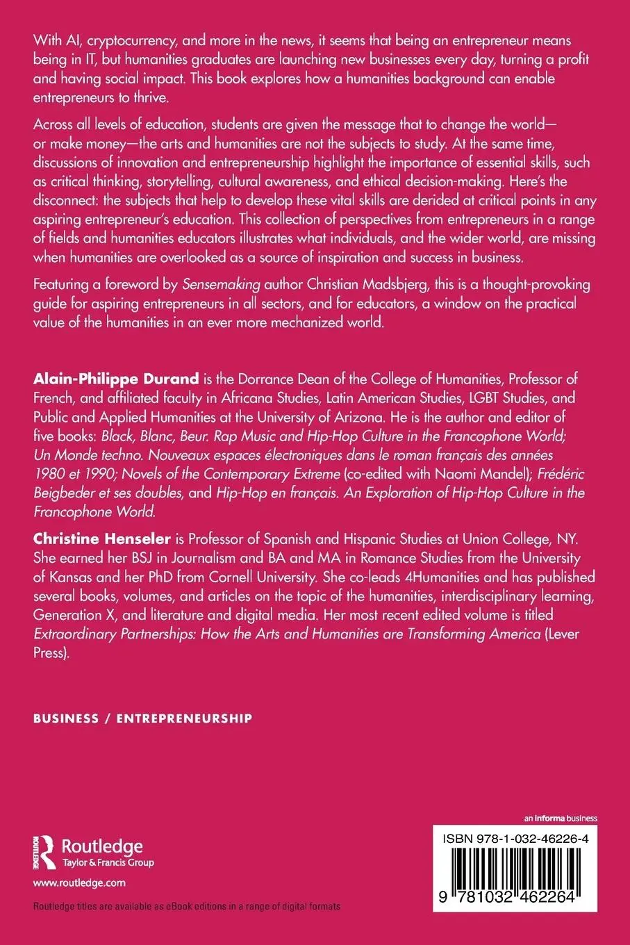 Rückseite: 9781032462264 | The Entrepreneurial Humanities | Alain-Philippe Durand (u. a.) | Buch