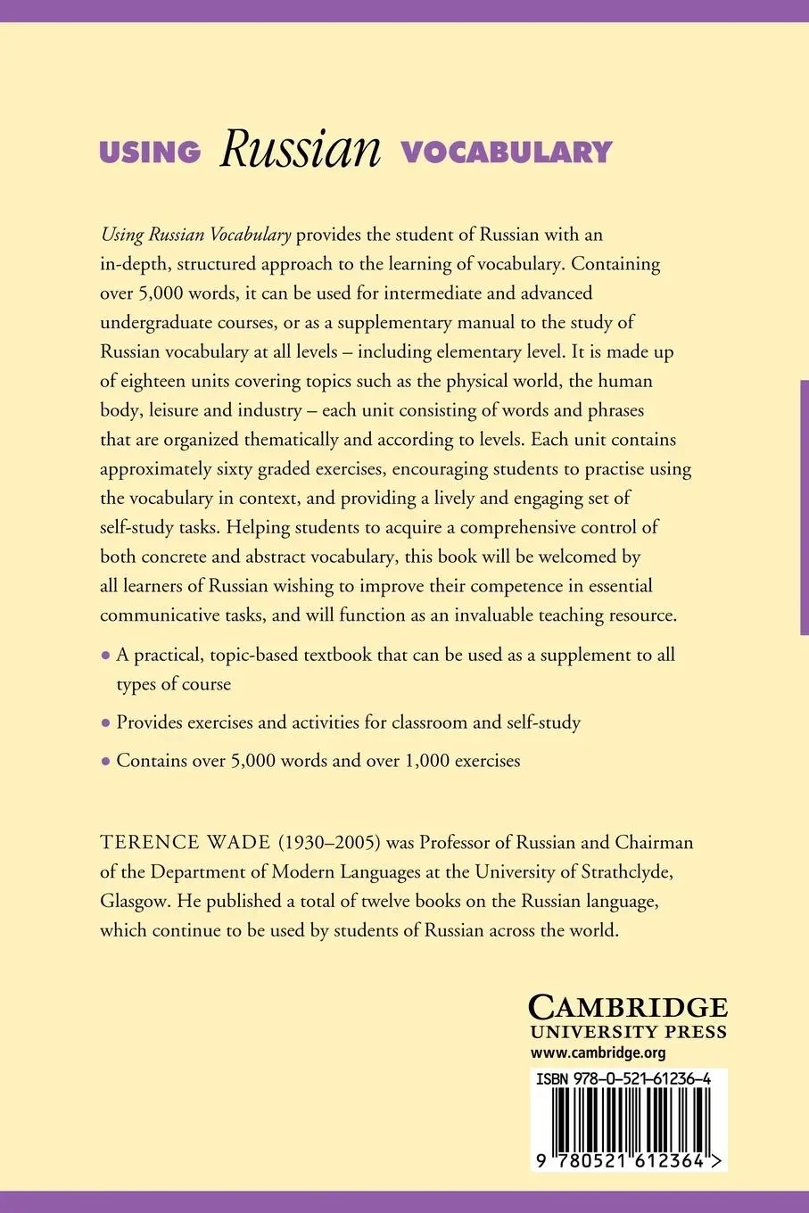 Rückseite: 9780521612364 | Using Russian Vocabulary | Terence Wade | Taschenbuch | Englisch