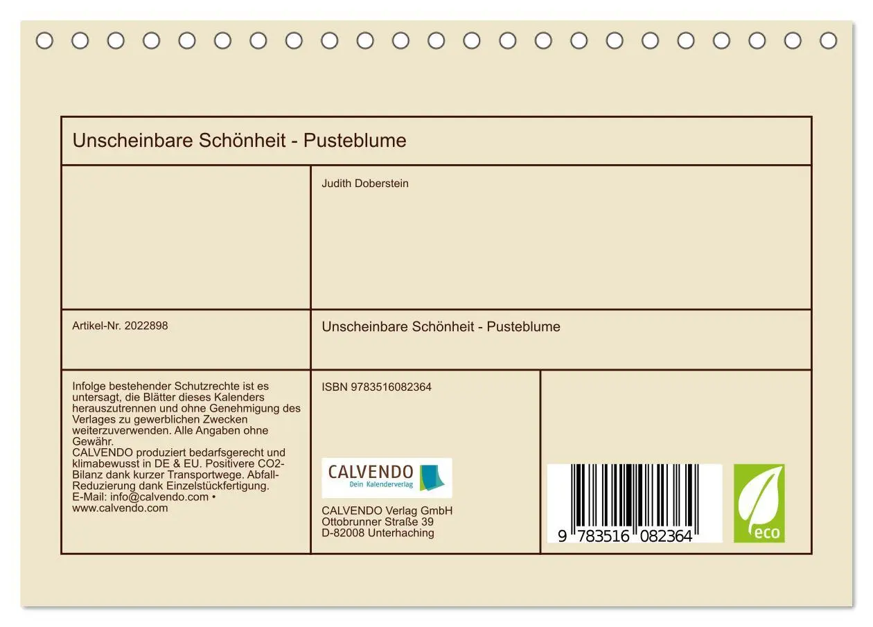 Bild: 9783516082364 | Unscheinbare Schönheit - Pusteblume (Tischkalender 2026 DIN A5...