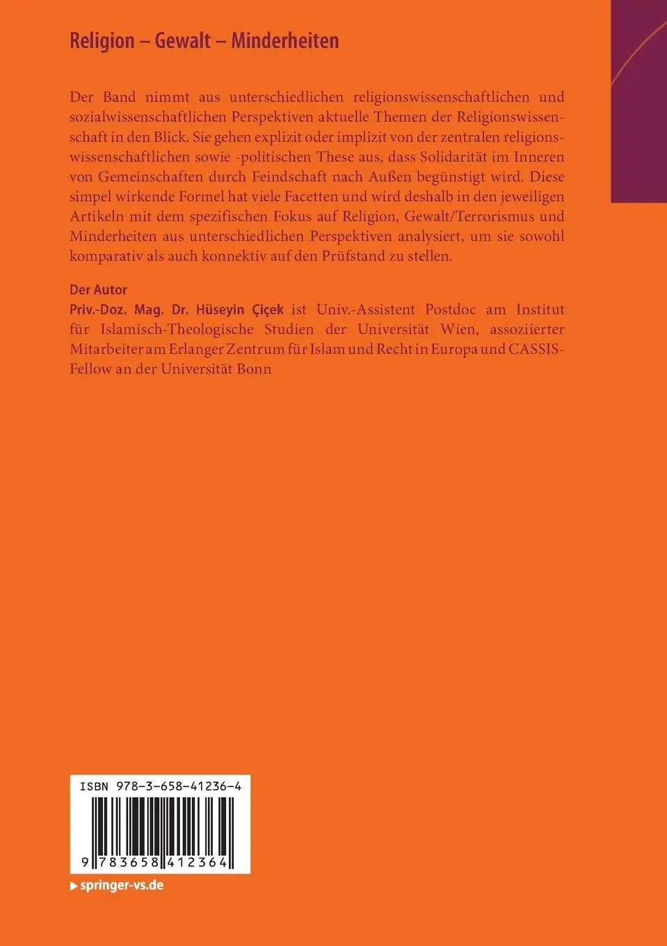 Rückseite: 9783658412364 | Religion - Gewalt - Minderheiten | Hüseyin Çiçek | Taschenbuch | VI