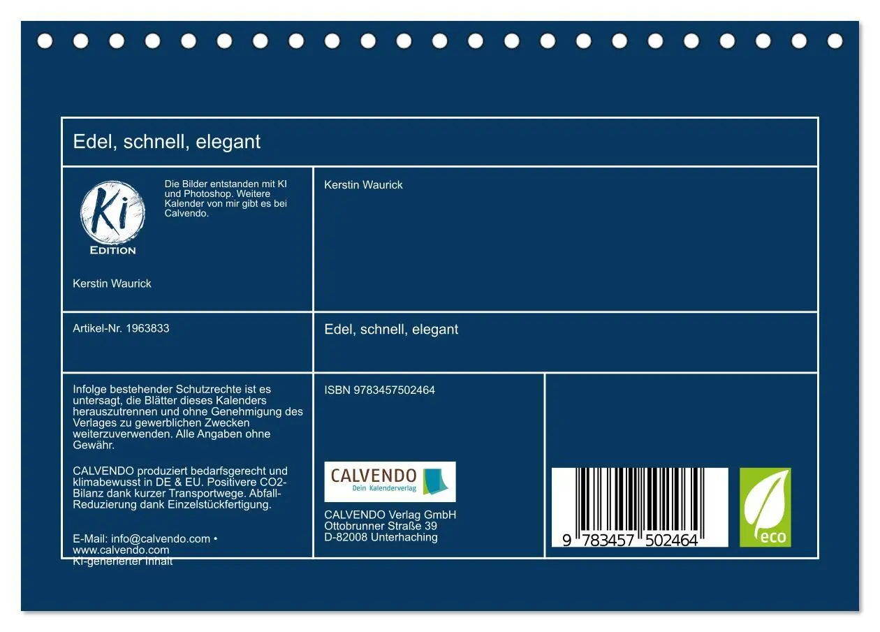 Bild: 9783457502464 | Edel, schnell, elegant (Tischkalender 2026 DIN A5 quer), CALVENDO...