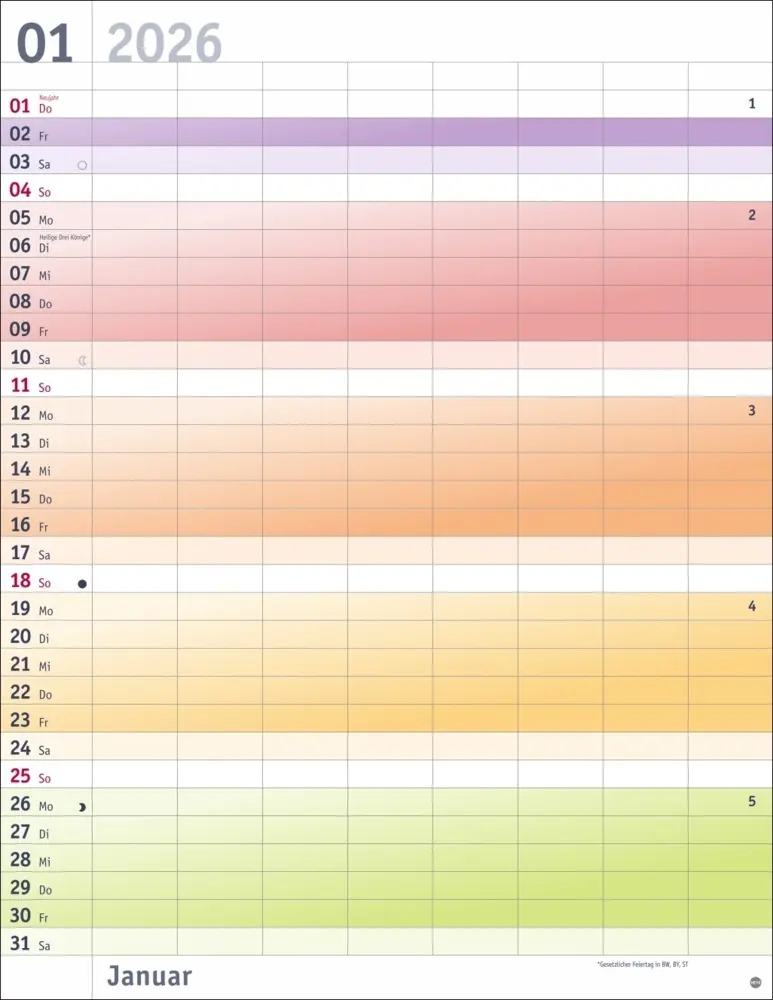 Bild: 9783756412464 | Bunte Wochen Planer XXL 2026 | Kalender | Bürokalender Heye | 14 S.