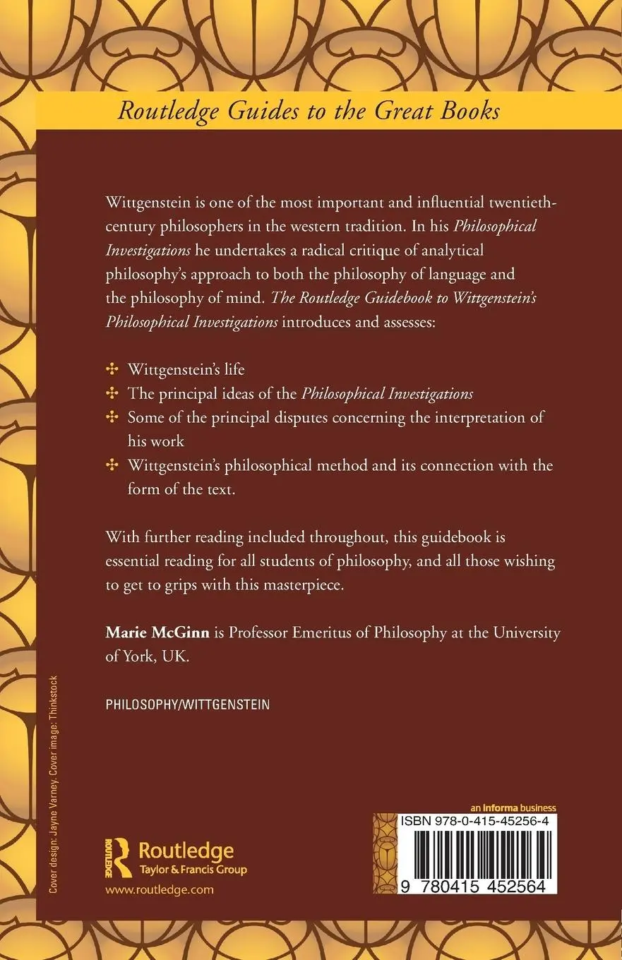 Rückseite: 9780415452564 | The Routledge Guidebook to Wittgenstein's Philosophical Investigations