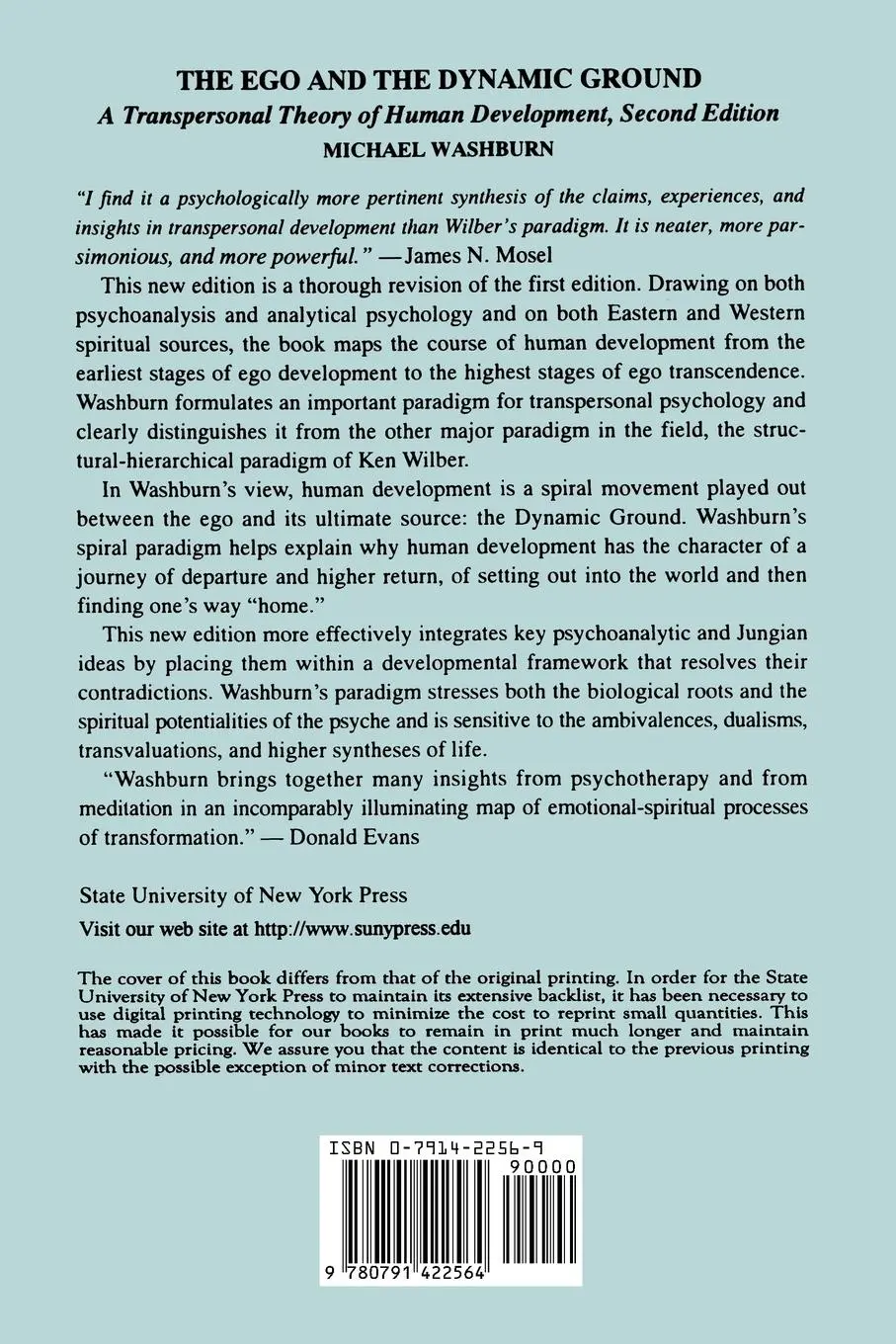 Rückseite: 9780791422564 | The Ego and the Dynamic Ground | Michael Washburn | Taschenbuch | 1995