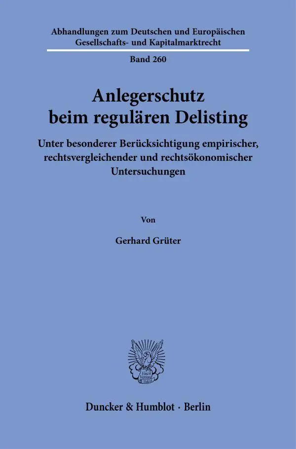 Cover: 9783428192564 | Anlegerschutz beim regulären Delisting | Gerhard Grüter | Taschenbuch